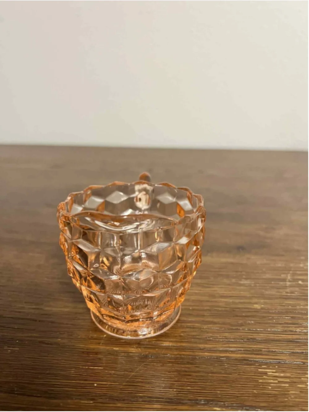Vintage Jeannette Glass Pink Cube Pattern Creamer 1930s Depression Glass Art Dec